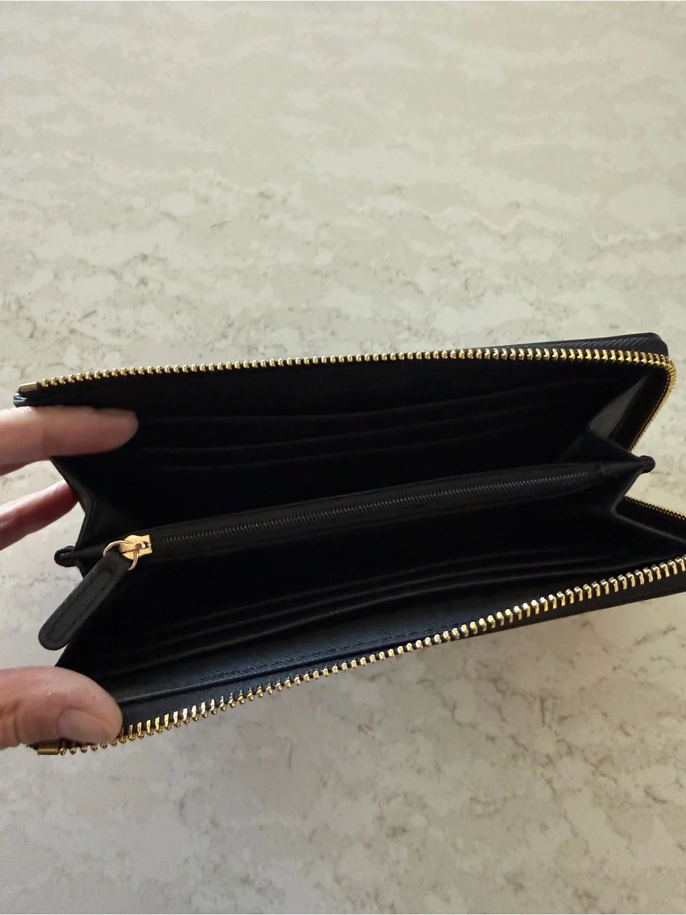 Michael Kors Black Zip Around Saffiano Wallet with Gold Logo